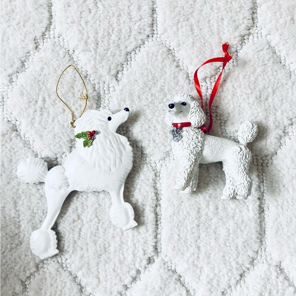 Adorable set of 2 white Poodle Doggy Christmas Ornaments - Picture 2 of 8